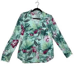TOMMY BAHAMA Womens Large Island Floral Button Up Tab Sleeve Shirt Resort